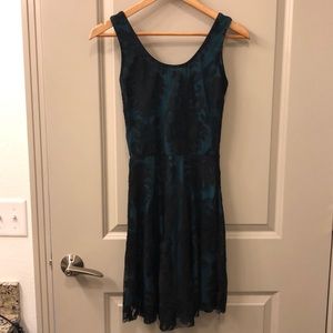 Black/Teal Lace Overlay Dress